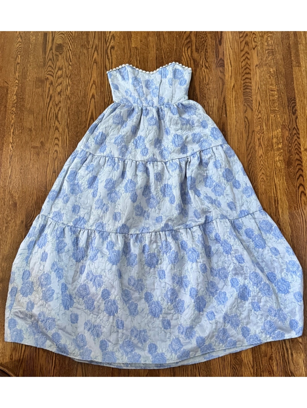 Altar'd State blue floral strapless tiered dress